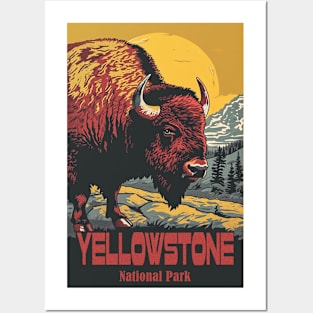 Yellowstone National Park Buffalo Vintage Retro Travel Poster Posters and Art